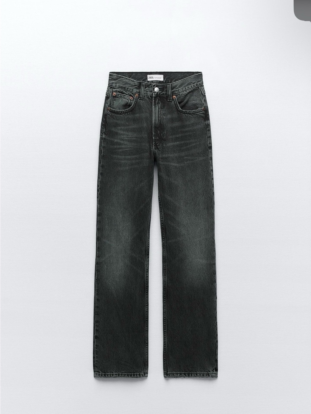 Zara Women's Black Washed Straight-Leg Jeans